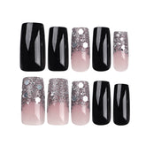 VIBEFICANT GLAZE  Glitter with Sequin Tips Medium Square Black & Pink Press-On Nails